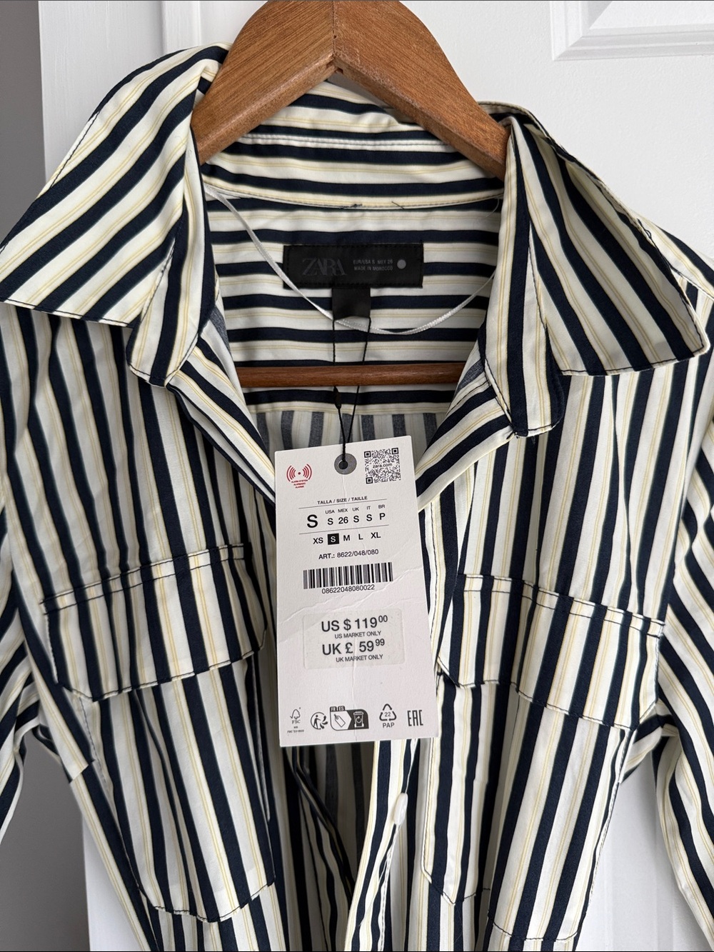 Zara Navy, Yellow & White Striped Tie-Waist Dress - Picture 2 of 3